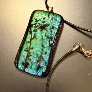 Sparkly Blue Green Dichroic Artisan Glass Pendant